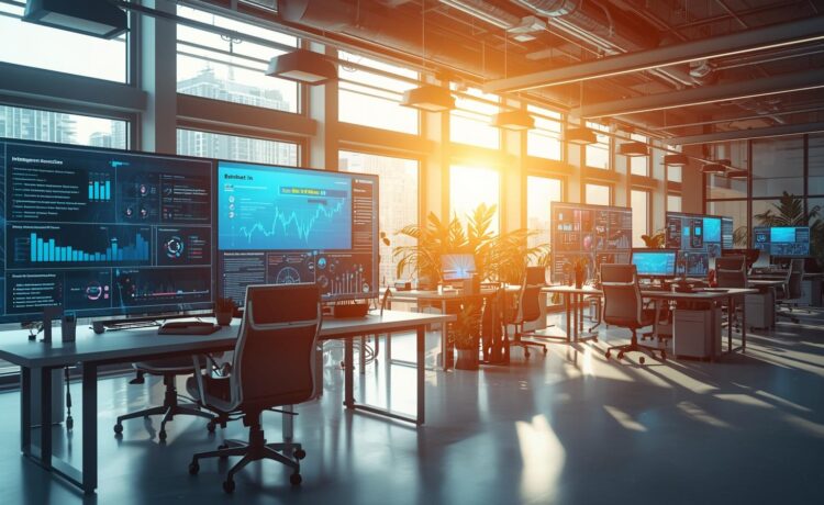 Professionals using Microsoft Copilot in a modern digital workplace
